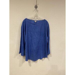 Eileen Fisher Shirt Womens Large Blue Organic Linen Boat Neck Long Sleeve Top